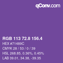 カラーコード: RGB 113 72.8 156.4 | qconv.com