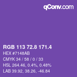 カラーコード: RGB 113 72.8 171.4 | qconv.com