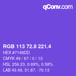 カラーコード: RGB 113 72.8 221.4 | qconv.com