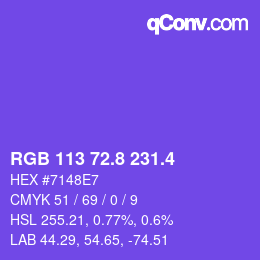 カラーコード: RGB 113 72.8 231.4 | qconv.com