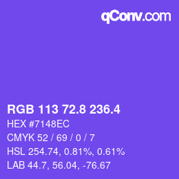カラーコード: RGB 113 72.8 236.4 | qconv.com