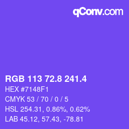 カラーコード: RGB 113 72.8 241.4 | qconv.com