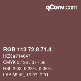 カラーコード: RGB 113 72.8 71.4 | qconv.com
