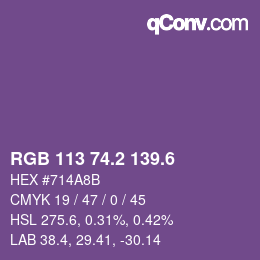 カラーコード: RGB 113 74.2 139.6 | qconv.com