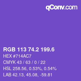 カラーコード: RGB 113 74.2 199.6 | qconv.com