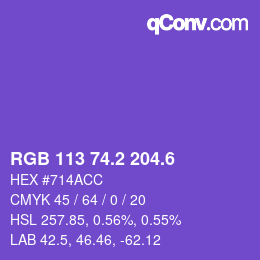 カラーコード: RGB 113 74.2 204.6 | qconv.com