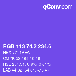 カラーコード: RGB 113 74.2 234.6 | qconv.com
