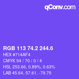 カラーコード: RGB 113 74.2 244.6 | qconv.com