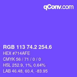 カラーコード: RGB 113 74.2 254.6 | qconv.com