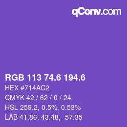 カラーコード: RGB 113 74.6 194.6 | qconv.com