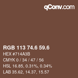 カラーコード: RGB 113 74.6 59.6 | qconv.com