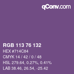 Color code: RGB 113 76 132 | qconv.com