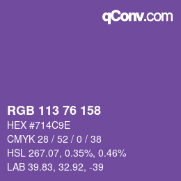 Color code: RGB 113 76 158 | qconv.com