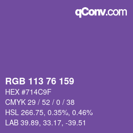 颜色代码: RGB 113 76 159 | qconv.com