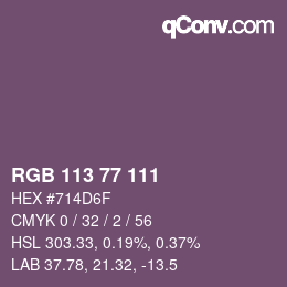 颜色代码: RGB 113 77 111 | qconv.com