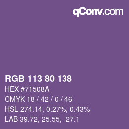 颜色代码: RGB 113 80 138 | qconv.com