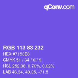 Color code: RGB 113 83 232 | qconv.com