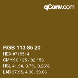 Color code: RGB 113 85 20 | qconv.com