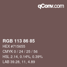 颜色代码: RGB 113 86 85 | qconv.com