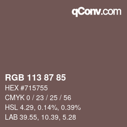カラーコード: RGB 113 87 85 | qconv.com