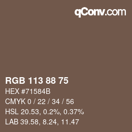 颜色代码: RGB 113 88 75 | qconv.com