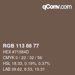 カラーコード: RGB 113 88 77 | qconv.com