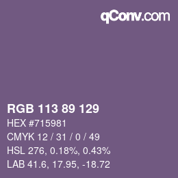 Color code: RGB 113 89 129 | qconv.com