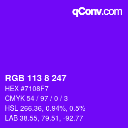 颜色代码: RGB 113 8 247 | qconv.com