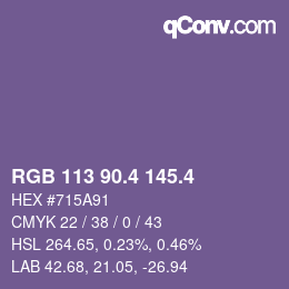 カラーコード: RGB 113 90.4 145.4 | qconv.com