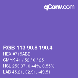 カラーコード: RGB 113 90.8 190.4 | qconv.com