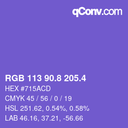 カラーコード: RGB 113 90.8 205.4 | qconv.com