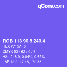 カラーコード: RGB 113 90.8 240.4 | qconv.com