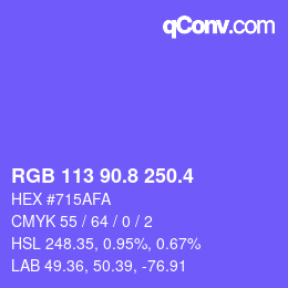 カラーコード: RGB 113 90.8 250.4 | qconv.com
