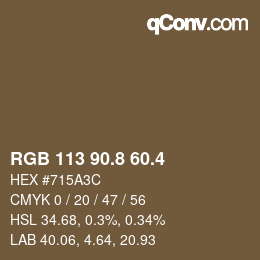 カラーコード: RGB 113 90.8 60.4 | qconv.com