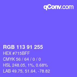 カラーコード: RGB 113 91 255 | qconv.com