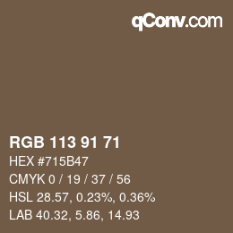 Color code: RGB 113 91 71 | qconv.com