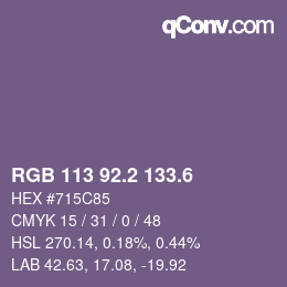 カラーコード: RGB 113 92.2 133.6 | qconv.com