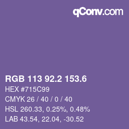 カラーコード: RGB 113 92.2 153.6 | qconv.com