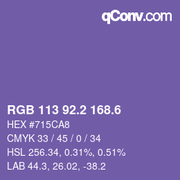 カラーコード: RGB 113 92.2 168.6 | qconv.com