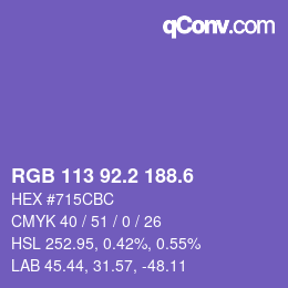 カラーコード: RGB 113 92.2 188.6 | qconv.com