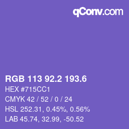 カラーコード: RGB 113 92.2 193.6 | qconv.com