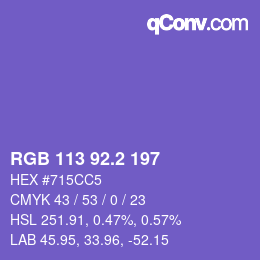 カラーコード: RGB 113 92.2 197 | qconv.com
