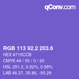 カラーコード: RGB 113 92.2 203.6 | qconv.com