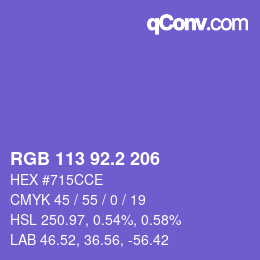 カラーコード: RGB 113 92.2 206 | qconv.com
