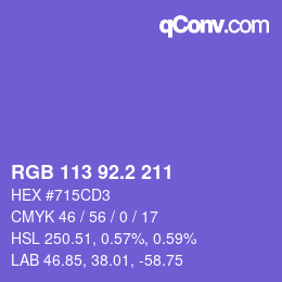 カラーコード: RGB 113 92.2 211 | qconv.com