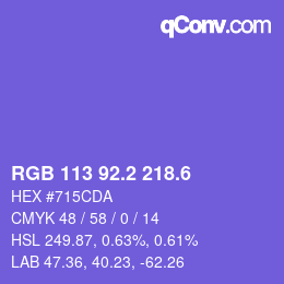 カラーコード: RGB 113 92.2 218.6 | qconv.com