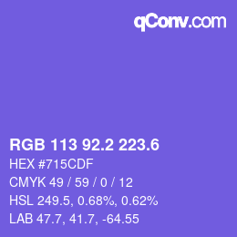カラーコード: RGB 113 92.2 223.6 | qconv.com