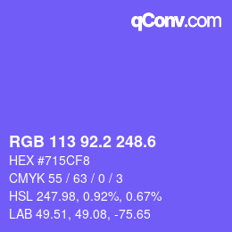 カラーコード: RGB 113 92.2 248.6 | qconv.com