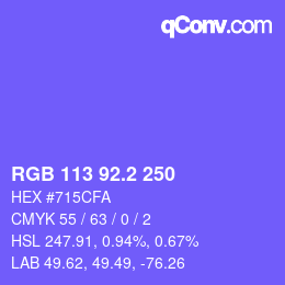 カラーコード: RGB 113 92.2 250 | qconv.com