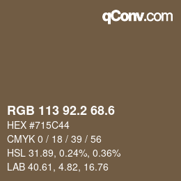 カラーコード: RGB 113 92.2 68.6 | qconv.com